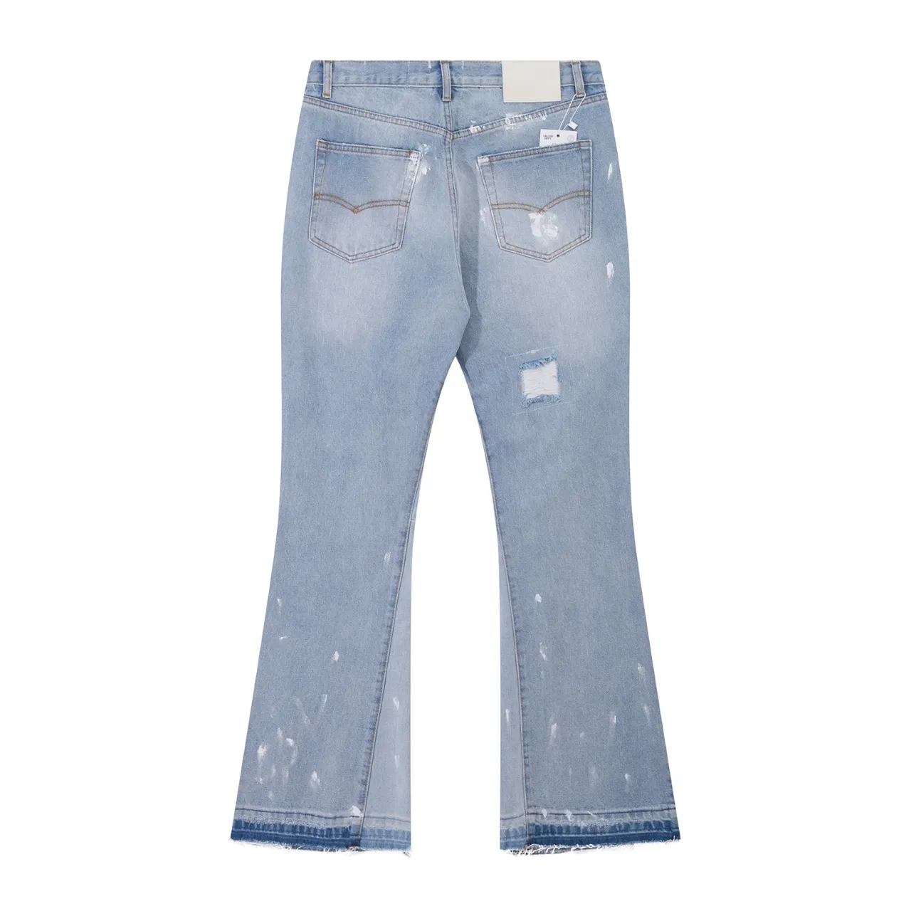 p270 647#Gallery Dept New Washed Blue Destroyed Hole Embroidery Patch Hand-painted Splashed Ink Splicing Micro-Large Jeans Heavy Industry Ox King American High Street Casual Pants Washed Blue S~XL